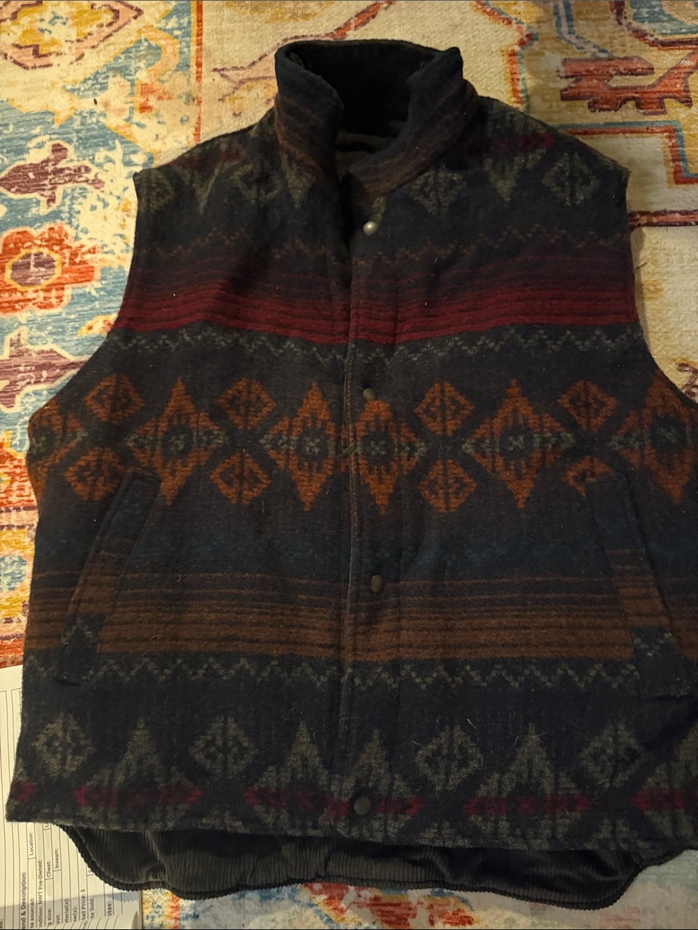 vintage reversible Patterned Wool-Blend Vest and brown corduroy